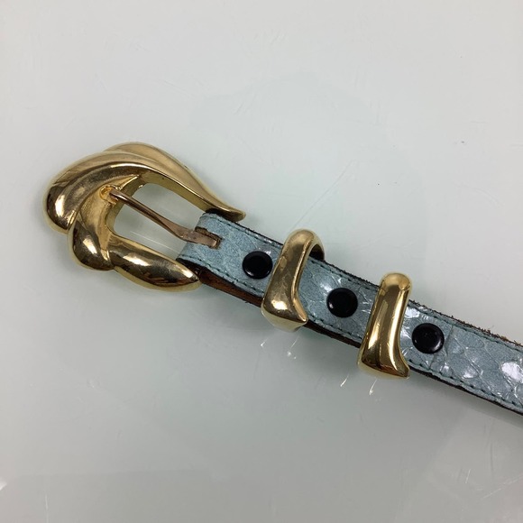 VTG Apple Acc of NY Snakeskin Leather Tiffany Blue Skinny belt SZ M EUC - Picture 8 of 10